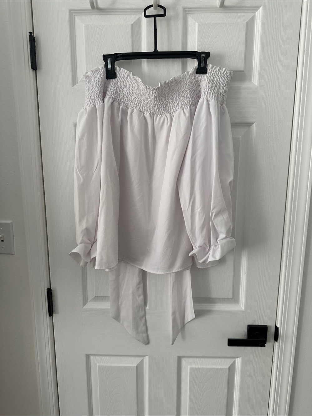 SHEIN White Off-Shoulder Smocked Top with Back Tie